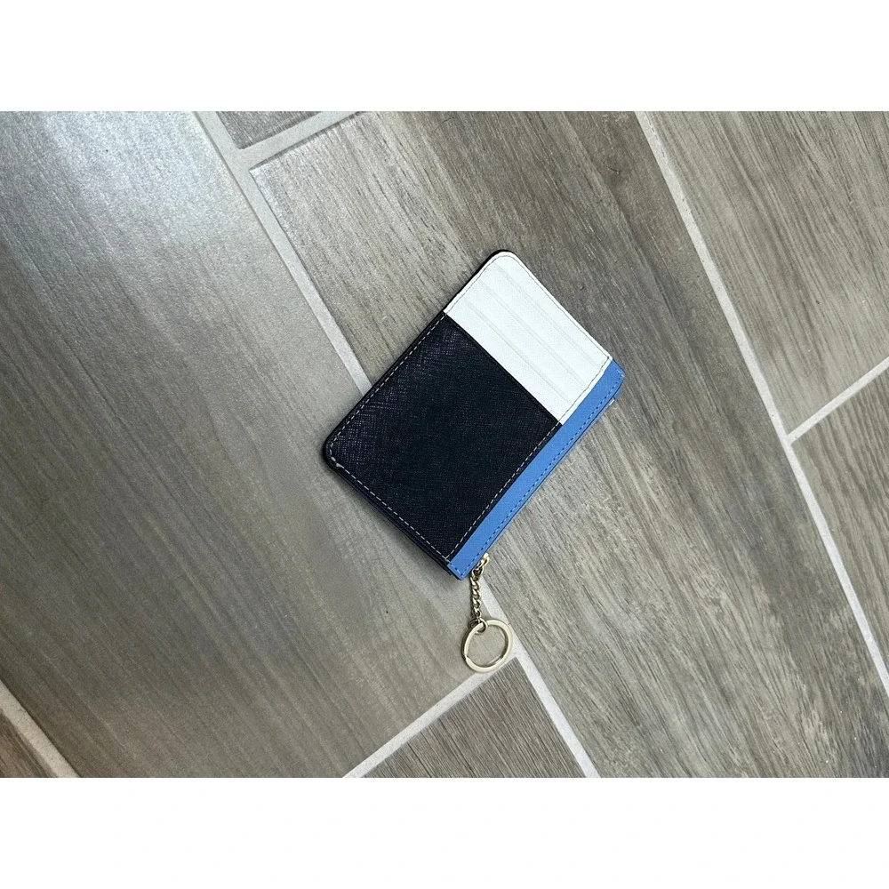 Kate Spade New York Blue Colorblock Saffiano Leather Card Holder Keychain Zipper